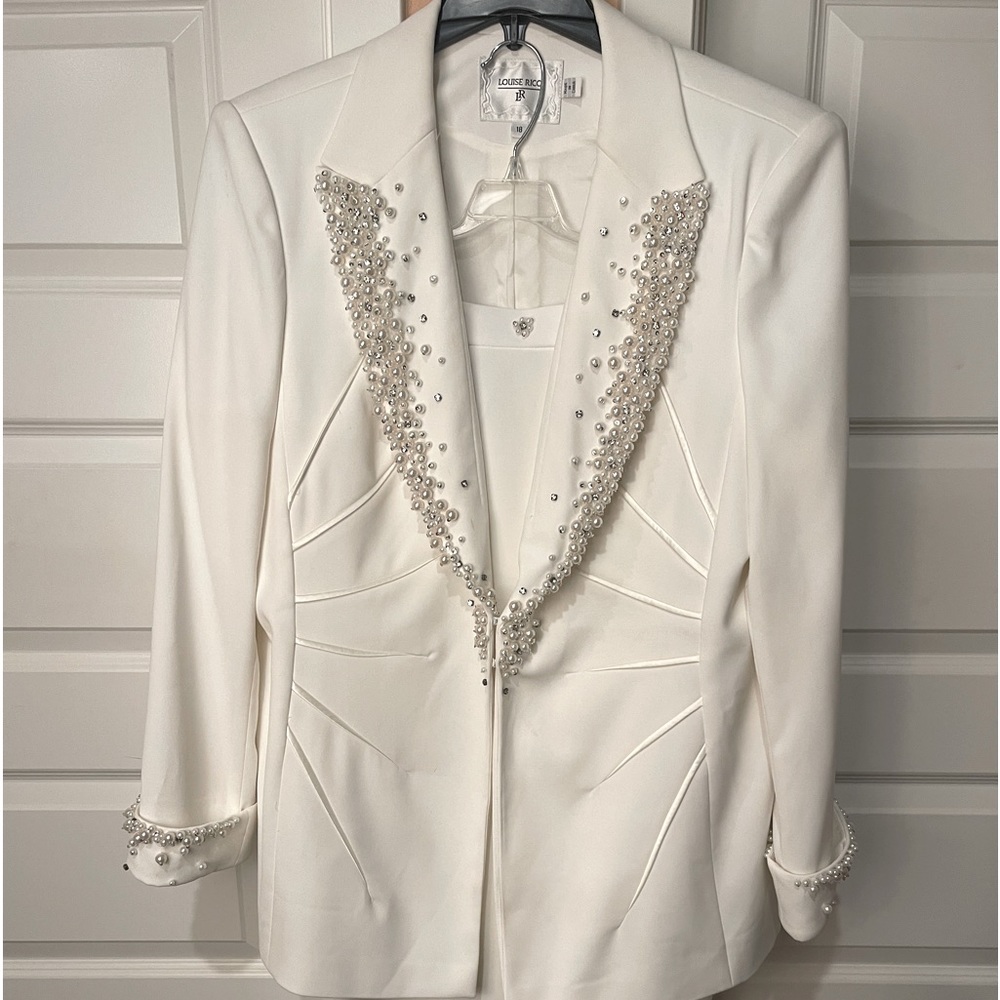 Designer Louise Ricci Women White Suit, can be worn at any dress occasion!